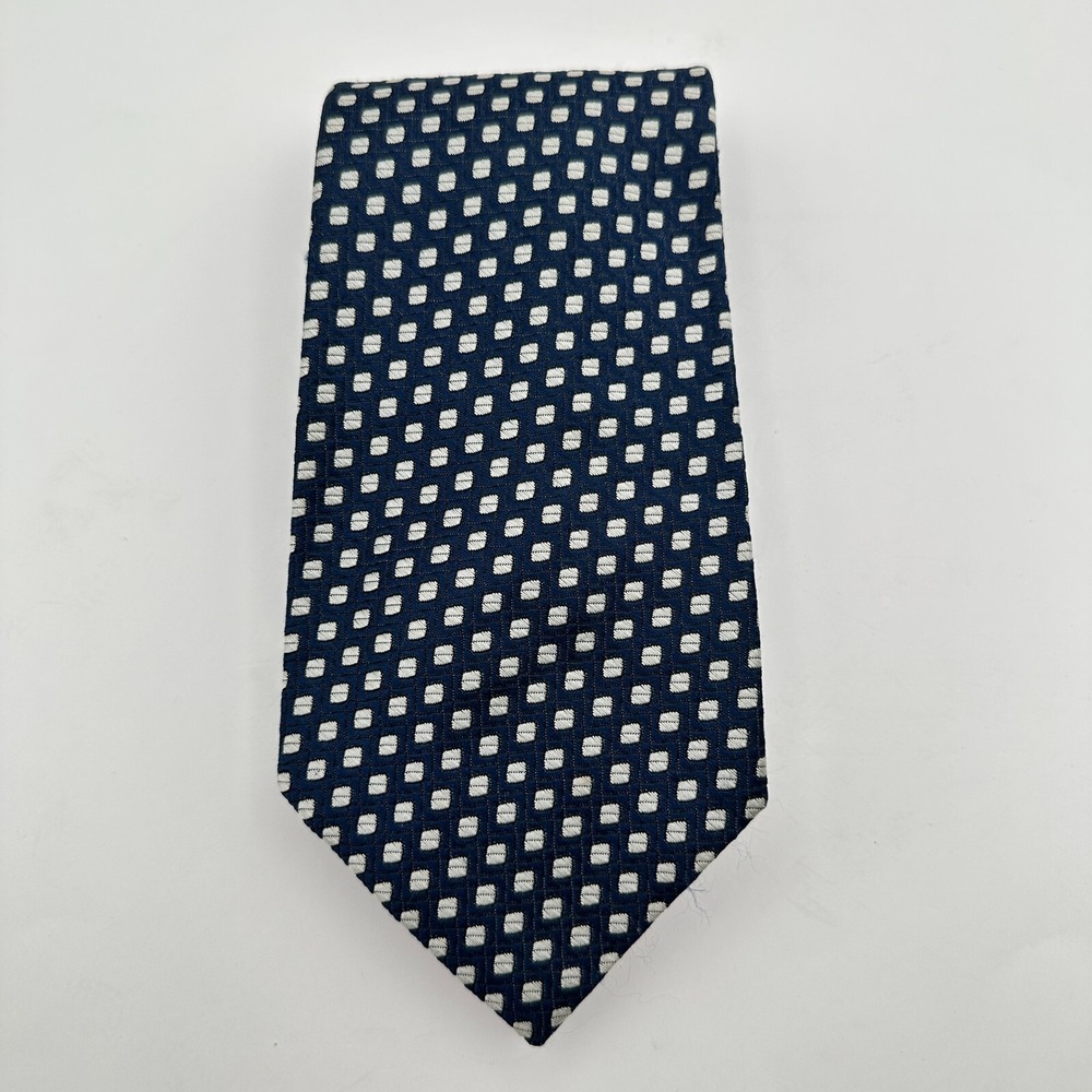 Vtg Christian Dior Tie One Size Blue White Geometric‎ Classic Business Textured